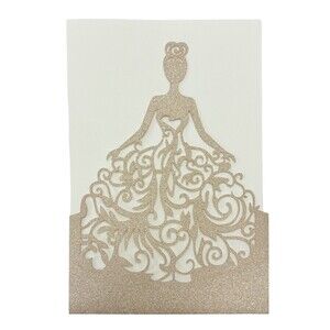 8 Pk Gold Glitter Quinceanera Invitations Sweet 16 Laser Cut Bridal Shower